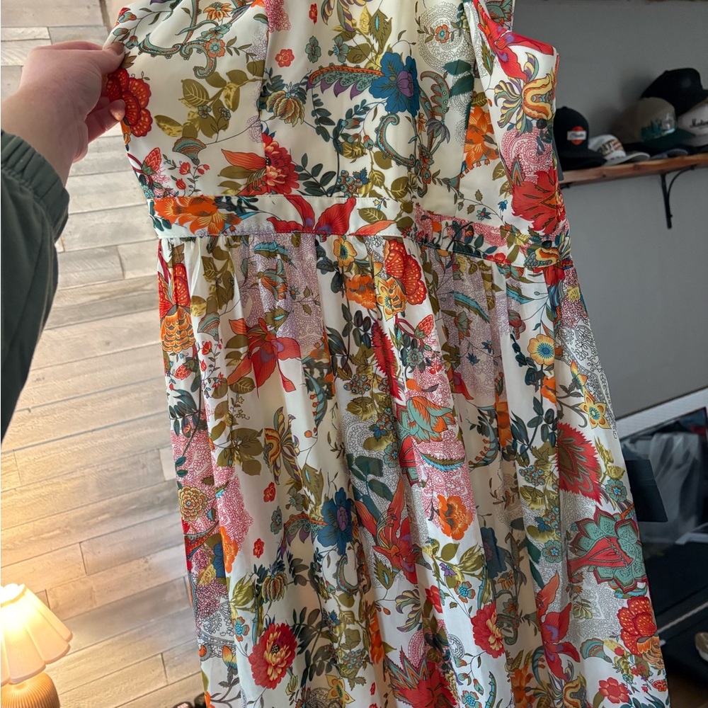 Lulu's Floral Maxi Dress in Cream with Red, Orange, Green, Blue Accents - Picture 3 of 3
